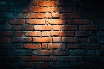 Wall Mural - brick wall texture at night background with red bricks spotlight background - generative ai