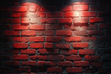 Wall Mural - brick wall texture at night background with red bricks spotlight background - generative ai