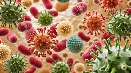 collection of microbes pathogen cell with different types of bacteria and virus isolated on backgrou