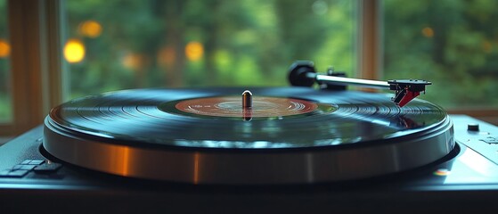 A classic vinyl record spinning on a turntable, the essence of vintage music and retro audio experiences.