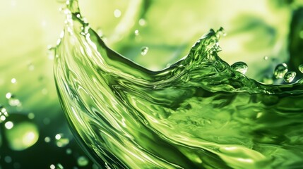 Wall Mural - abstract green liquid splashing and moving elegantly, close-up macro photography of green tea or oth