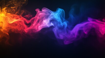 Wall Mural - abstract colorful smoke swirls against a black background.