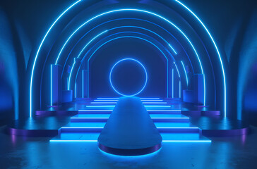 Poster - blue tunnel with light