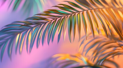 Wall Mural - Tropical leaves in bright colors on a colorful background.