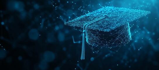 Futuristic digital graduation cap symbolizing education and technology