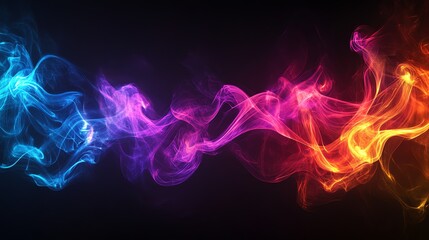 Wall Mural - Abstract colorful smoke swirls against a black background.