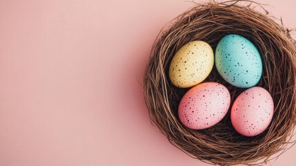 Sticker - Easter eggs in vibrant pastel colors rest comfortably in a nest, creating a cheerful and seasonal decoration for spring