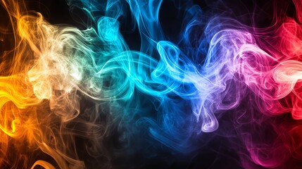 Wall Mural - abstract colorful smoke swirls against a black background.