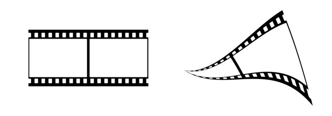 35mm 3d filmstrip mockup vector design with 2 frames on white background. Black film reel symbol illustration to use for photography, television, cinema, photo frame.