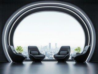 Wall Mural - Futuristic Lounge with Cityscape View.