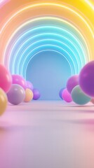 Canvas Print - Abstract Pastel Background with Neon Lights and Spheres.