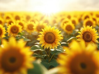 Canvas Print - Sunflower Field at Sunset.