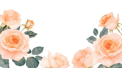 Sticker - Create a wedding card frame made of orange roses and leaves, luxurious design with gold details, Generative AI 