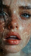 Canvas Print - Close-Up Portrait of a Woman's Face with Water Droplets