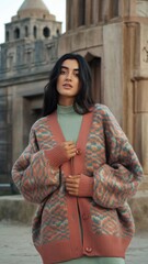 Sticker - Cozy Autumn Layers: Model in Textured Pastel Knitwear