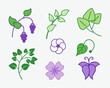 © 24Canvas - Set of line art floral elements, including leaves, flowers, and a butterfly, perfect for adding a touch of nature to your designs.