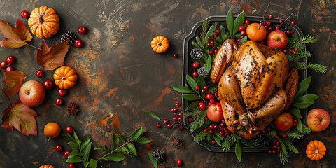 Wall Mural - thanksgiving background with pumpkin and fall ingredients