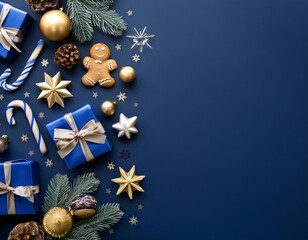 a top-down shot of a christmas arrangement with gifts