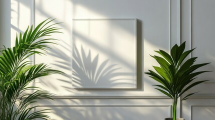 Wall Mural - Modern Interior With Blank Canvas and Tropical Plants