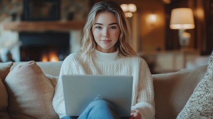 Poster - Young Woman Using Laptop At Home