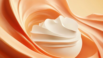 An artistic 3D illustration of face cream, combined with flowing abstract shapes that suggest hydration and nourishment