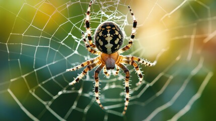Close-Up of a Crab Spider Resting on Its Intricate Web