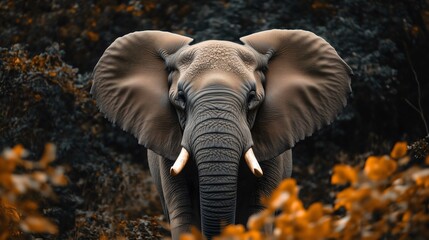 An isolated elephant stands outdoor in the wilds of Africa, majestic mammal's trunk, tusk and huge size, as it roams freely in nature during a safari, wildlife conservation Big herbivore animal 