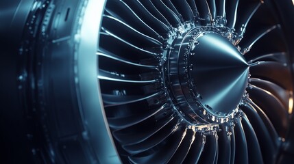 Close-Up of a Jet Engine Turbine Against a Dark Background