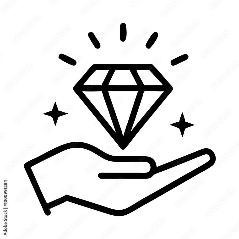 Customer Icon Diamond Loyalty program icon showcasing a diamond in hand, symbolizing customer ...
