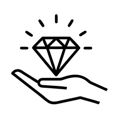 Loyalty program icon featuring a diamond in hand representing value and rewards in business