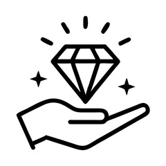 Loyalty program icon showcasing a diamond in hand, symbolizing customer rewards and value