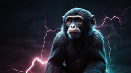 Wall Mural - Chimpanzee in a Thunderstorm