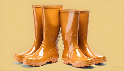 Bright yellow rubber rain boots on a clean white background