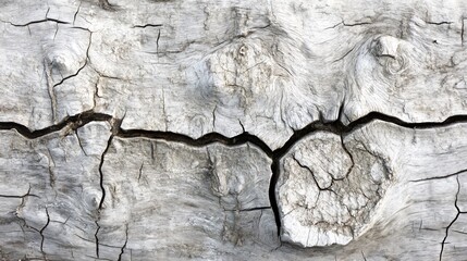 Close-up of a weathered and cracked wooden surface with natural grain patterns.