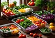 © Yaroslava - vibrant colorful food spread featuring variety fresh ingredients meal prep containers bright colors, dish, vegetable, salad, fruit, healthy, snack, herb