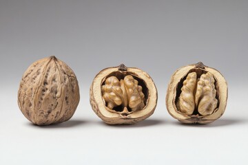 A beautiful walnut with a textured shell and two halves exposed. Enjoy the natural details and rich colors. Perfect for nature lovers and food enthusiasts. Generative AI