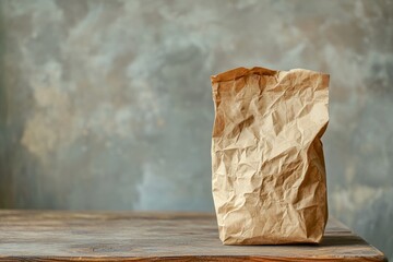 Textured Brown Paper Bag Placed on Rustic Wooden Table