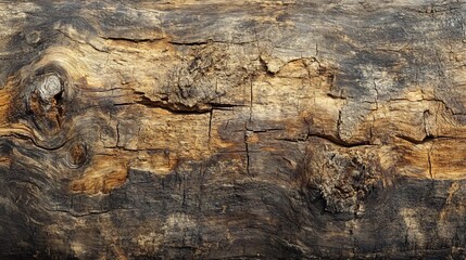 Wall Mural - Close-up of a weathered, cracked, and textured wooden surface.