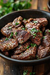 Poster - fried meat in a plate on the table. Selective focus