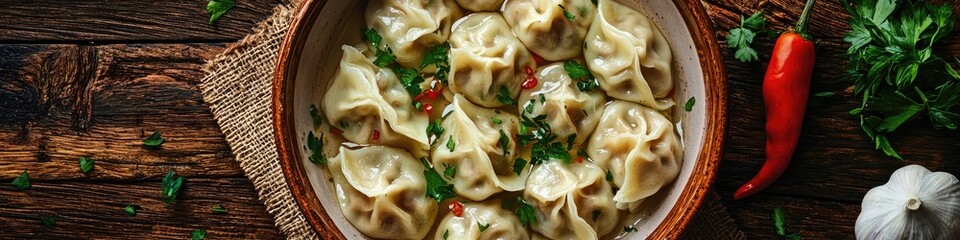 Wall Mural - a plate with dumplings on the table. Selective focus