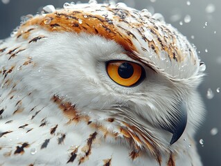 Wall Mural - Close-Up of a Snowy Owl in the Rain