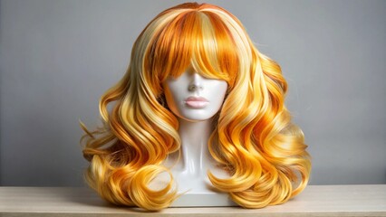 Stylish hair wig with trendy design isolated on background, front view, fashionable hairstyle concept.