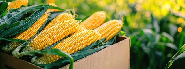 Wall Mural - corn in a box. Selective focus