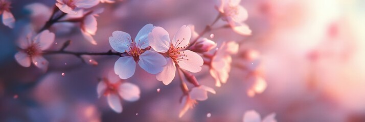 delicate pink cherry blossom flowers in bloom