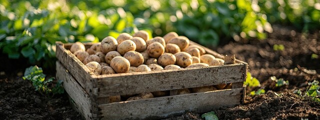 potatoes in a box. Selective focus