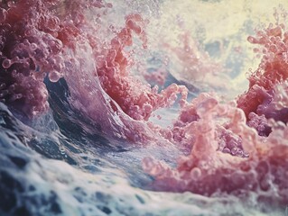 Wall Mural - abstract water wave with pink foam - artistic photography