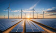 © Miklos - A field of solar panels and wind turbines generates clean energy during a beautiful sunset