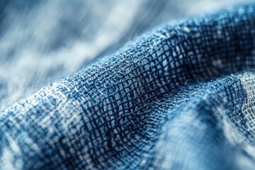 Closeup of textured blue fabric