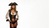 woman in a sexy pirate costume on a white background