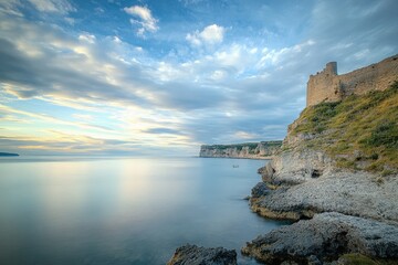 Poster - Dramatic cloudy sky over rocky coastline